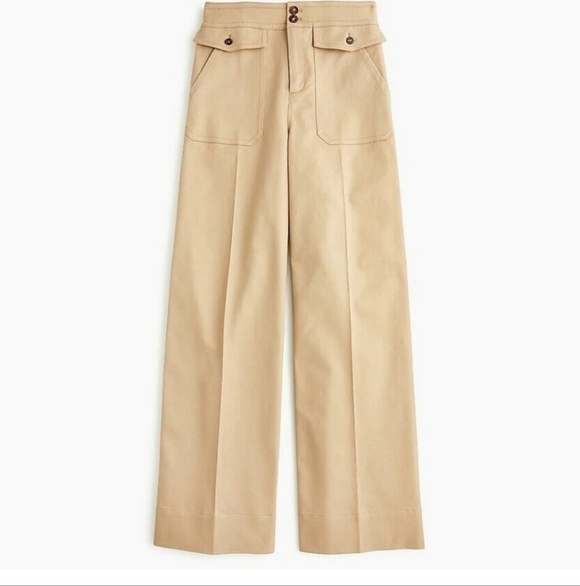 J.CREW Officer Patch-Pocket Wide-Leg Pant Stretch Twill in KHAKI size 6 NWT - Picture 3 of 13